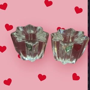 Vintage 2 Flower-Shaped Candlestick Crystal, Orrefors Sweden Artistic Heritage